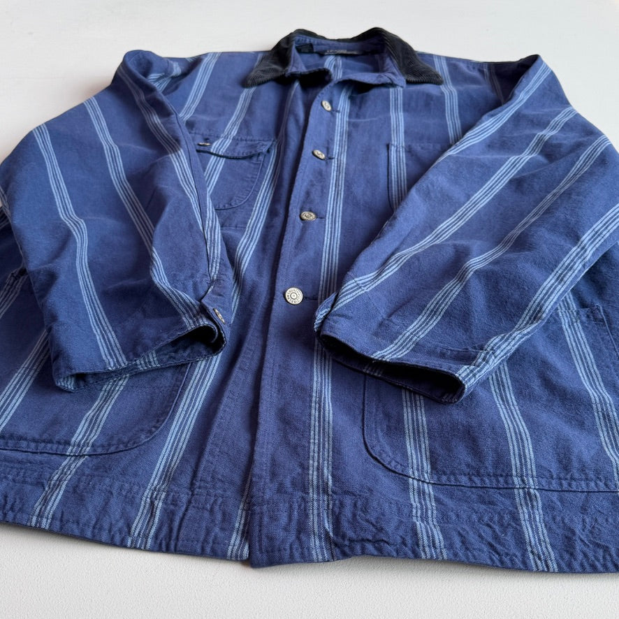 VNTG Polo Ralph Lauren (L) Mattress Ticked Cotton Indigo Chore Field Coat