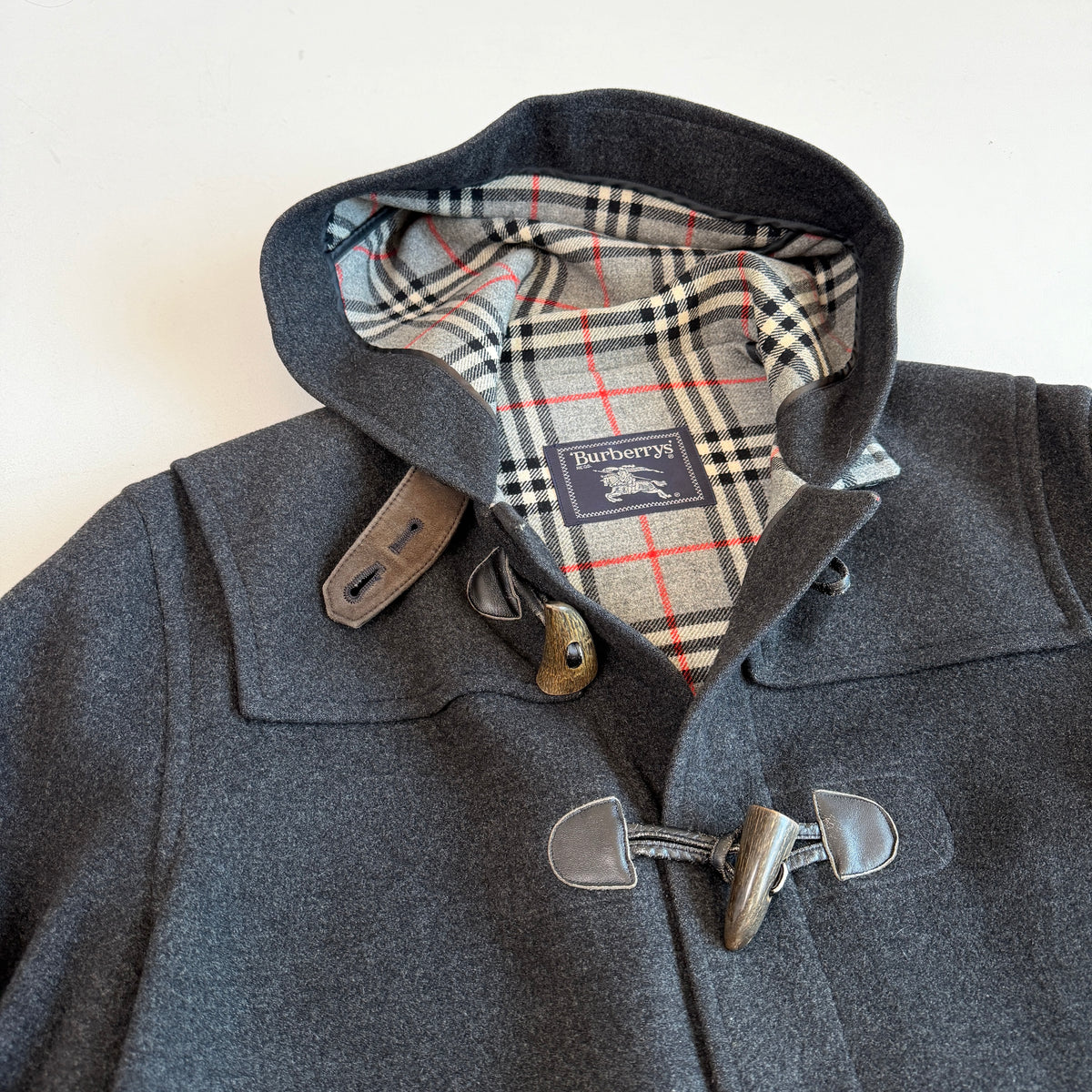 VNTG Burberry (50 /52) Gray Wool/Cashmere Leather Trim Duffle Coat