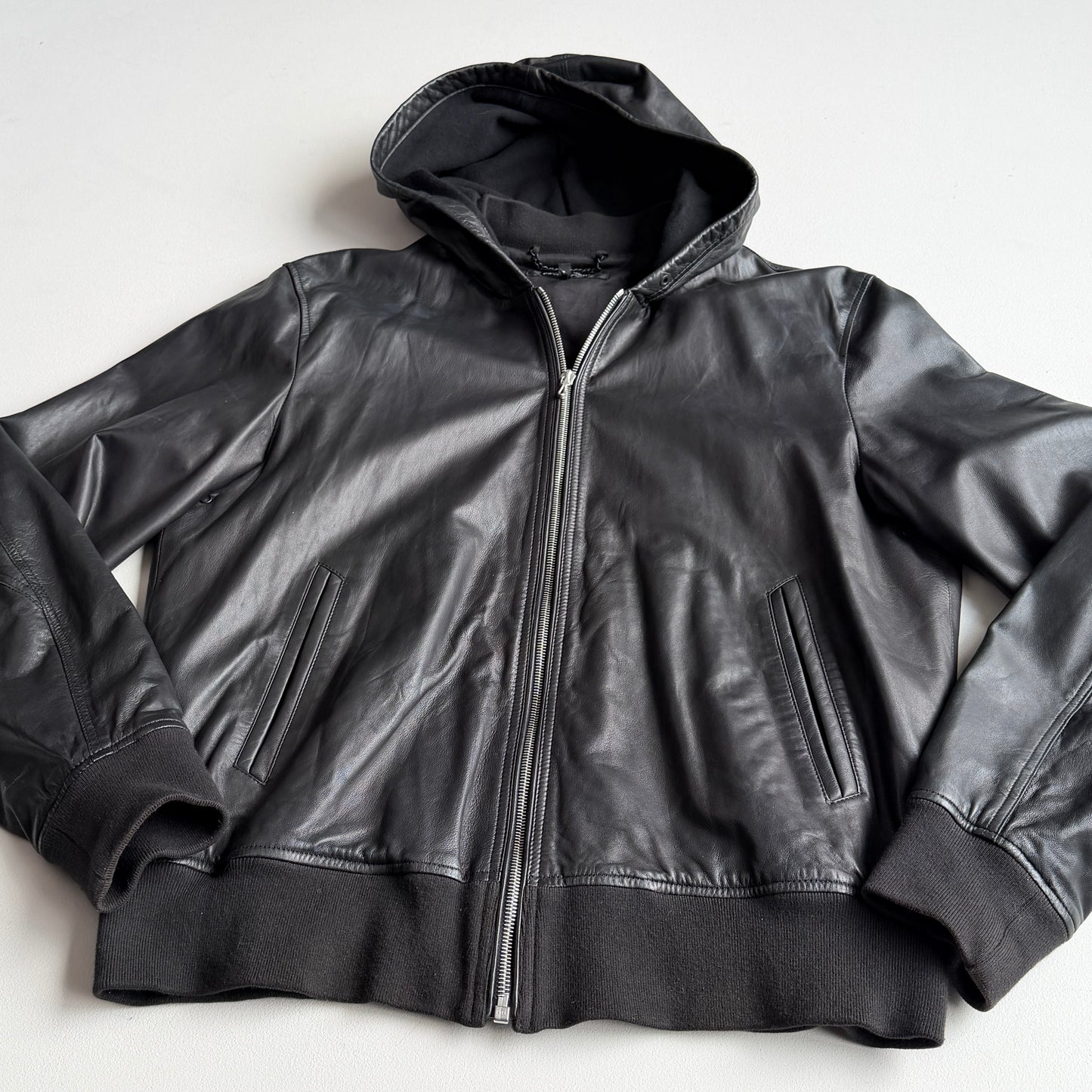 rag & bone (L) Glove Soft Lamb Leather Hooded Black Jacket