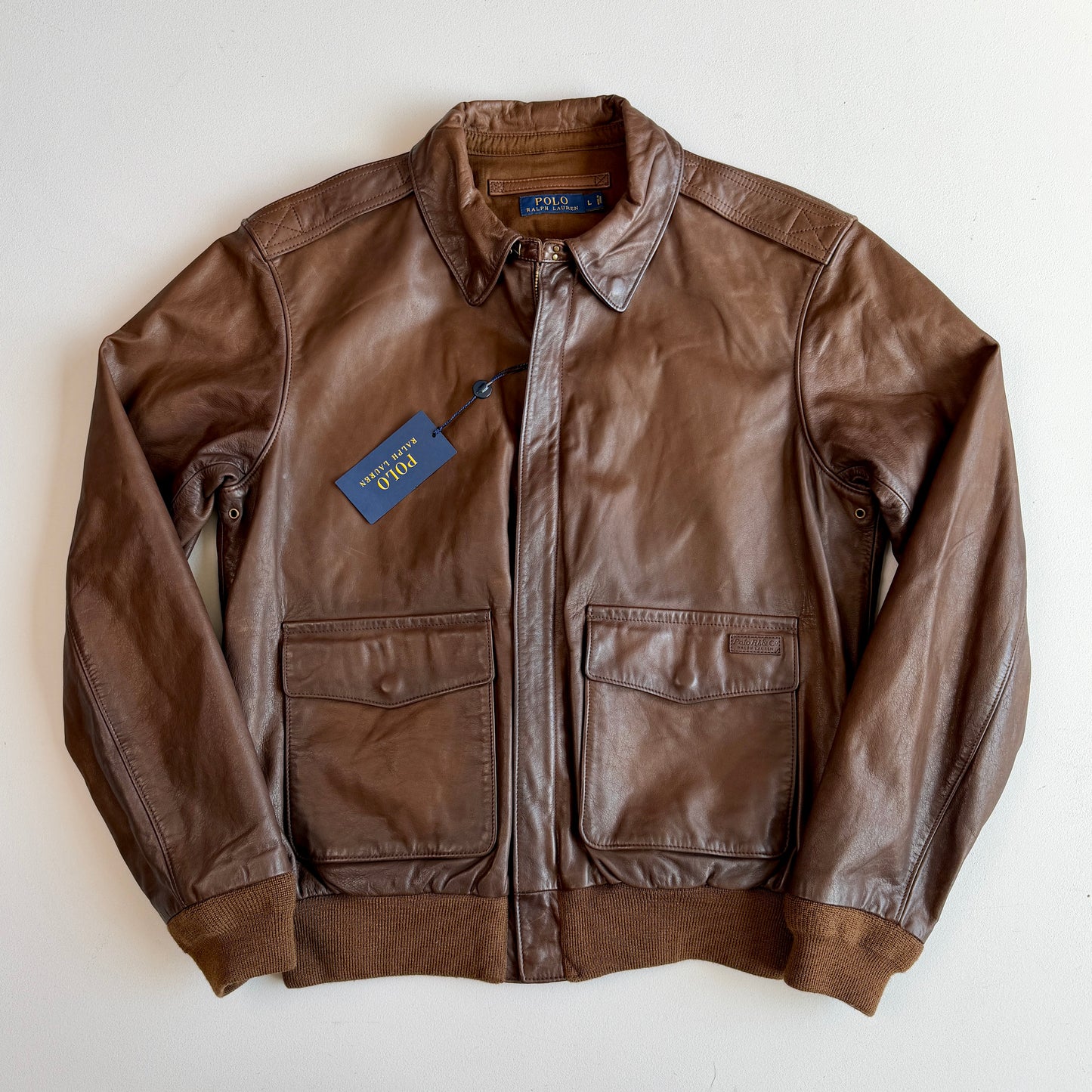 NWT Polo Ralph Lauren (L) A2 Bomber Farrington Leather Brown Jacket