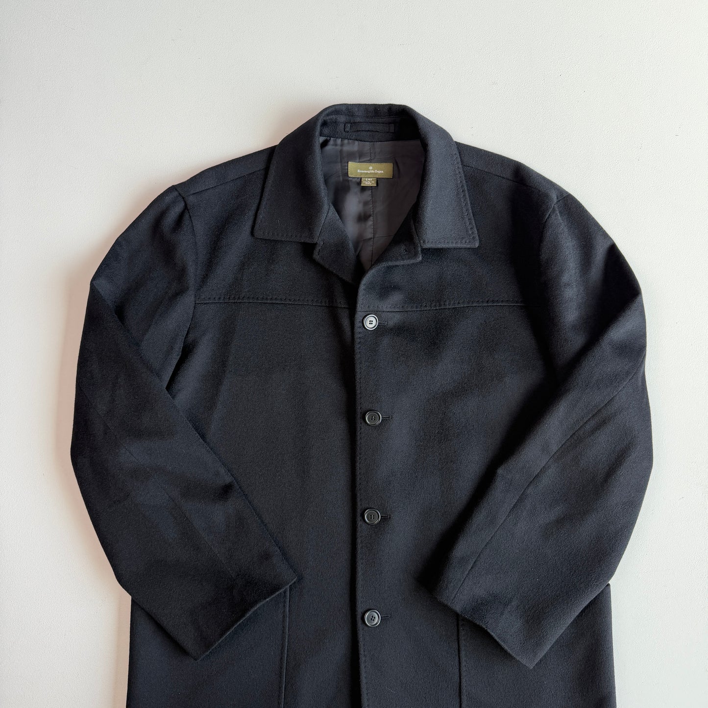 Ermenegildo Zegna (52IT / L) 100% Cashmere Flannel Black Car Coat