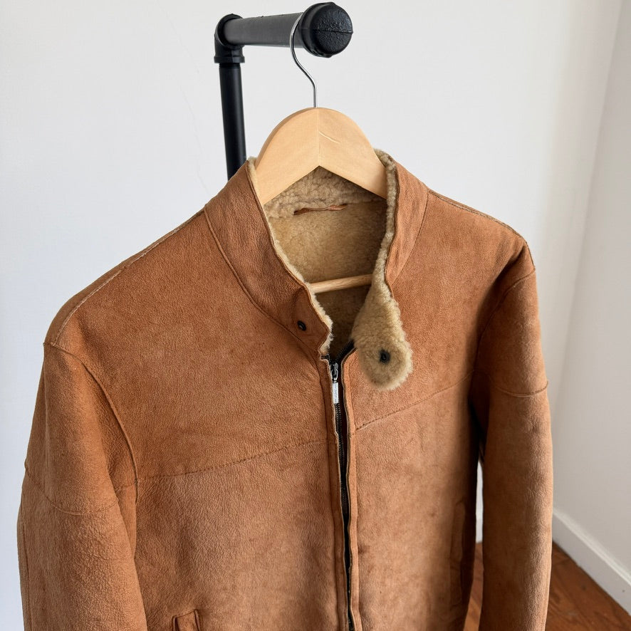 Ermenegildo Zegna (50IT /M) Leather Shearling Tan Bomber Jacket