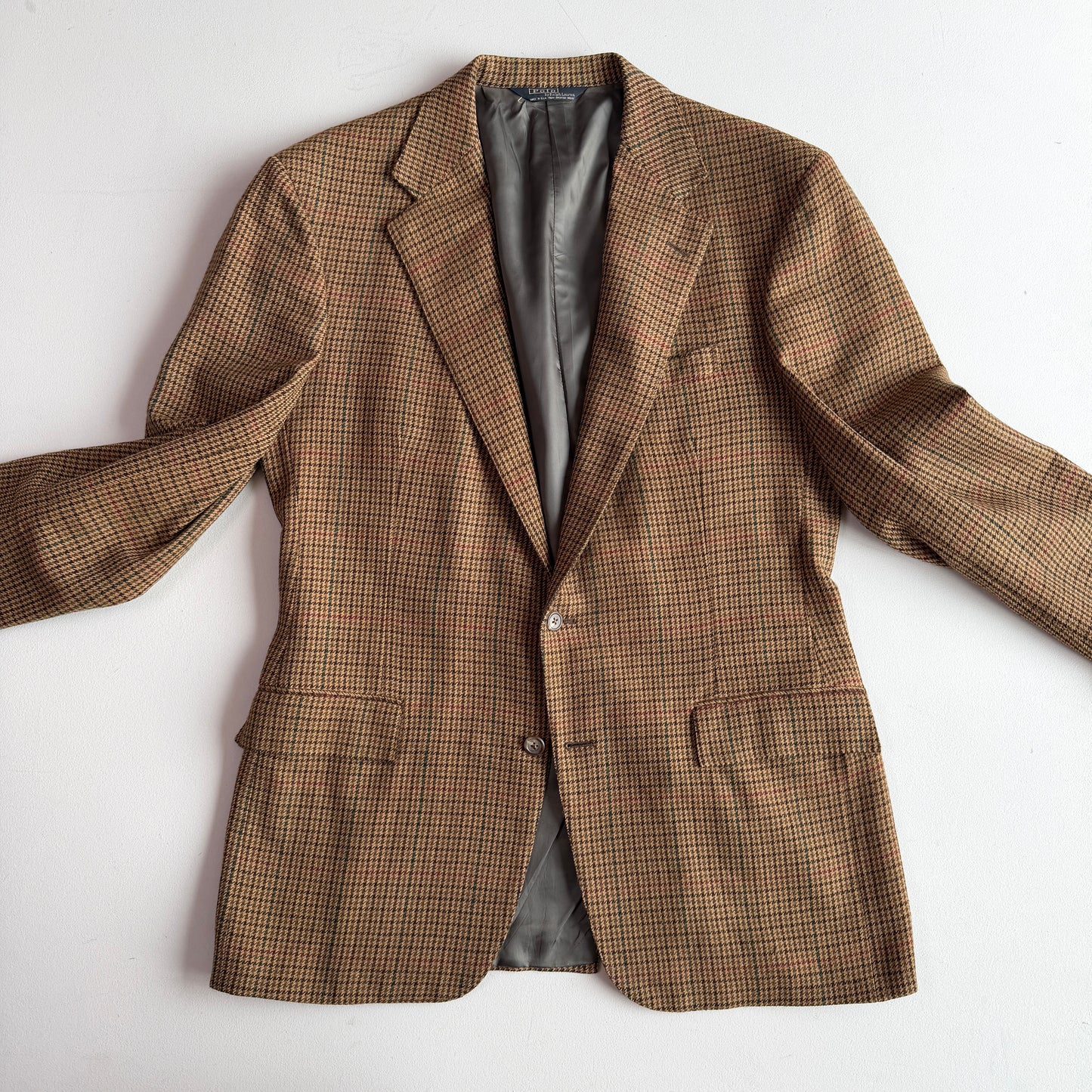 VNTG Polo Ralph Lauren (42L) Wool Houndstooth Overcheck Sports Coat