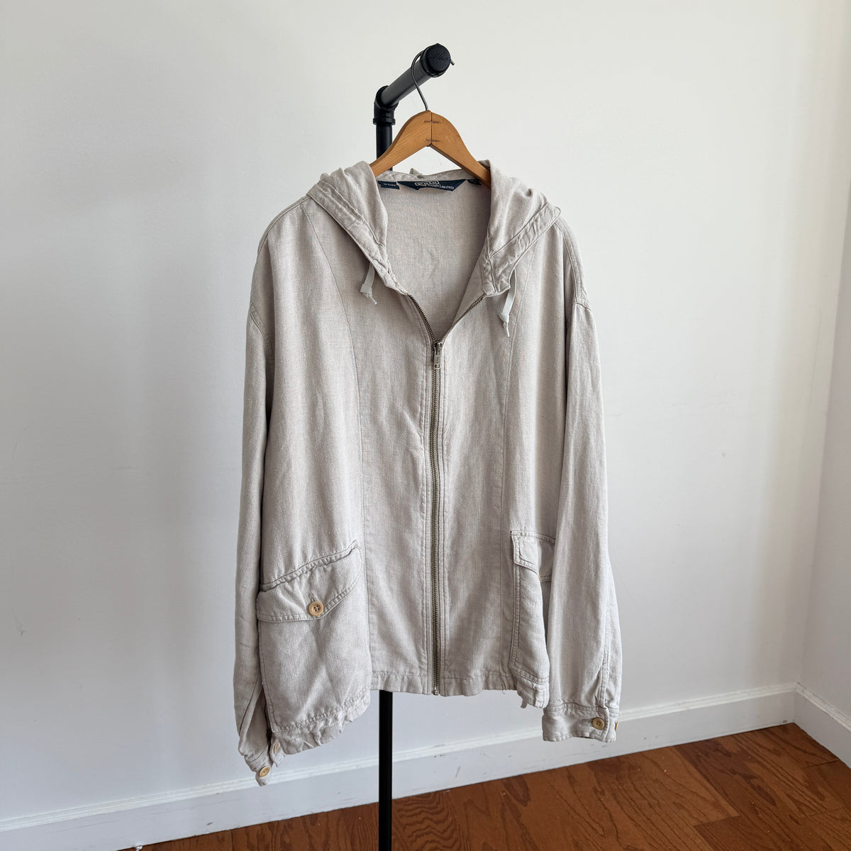 VNTG Polo Ralph Lauren (L) 100% Linen Almond-Color Zip Hooded Jacket
