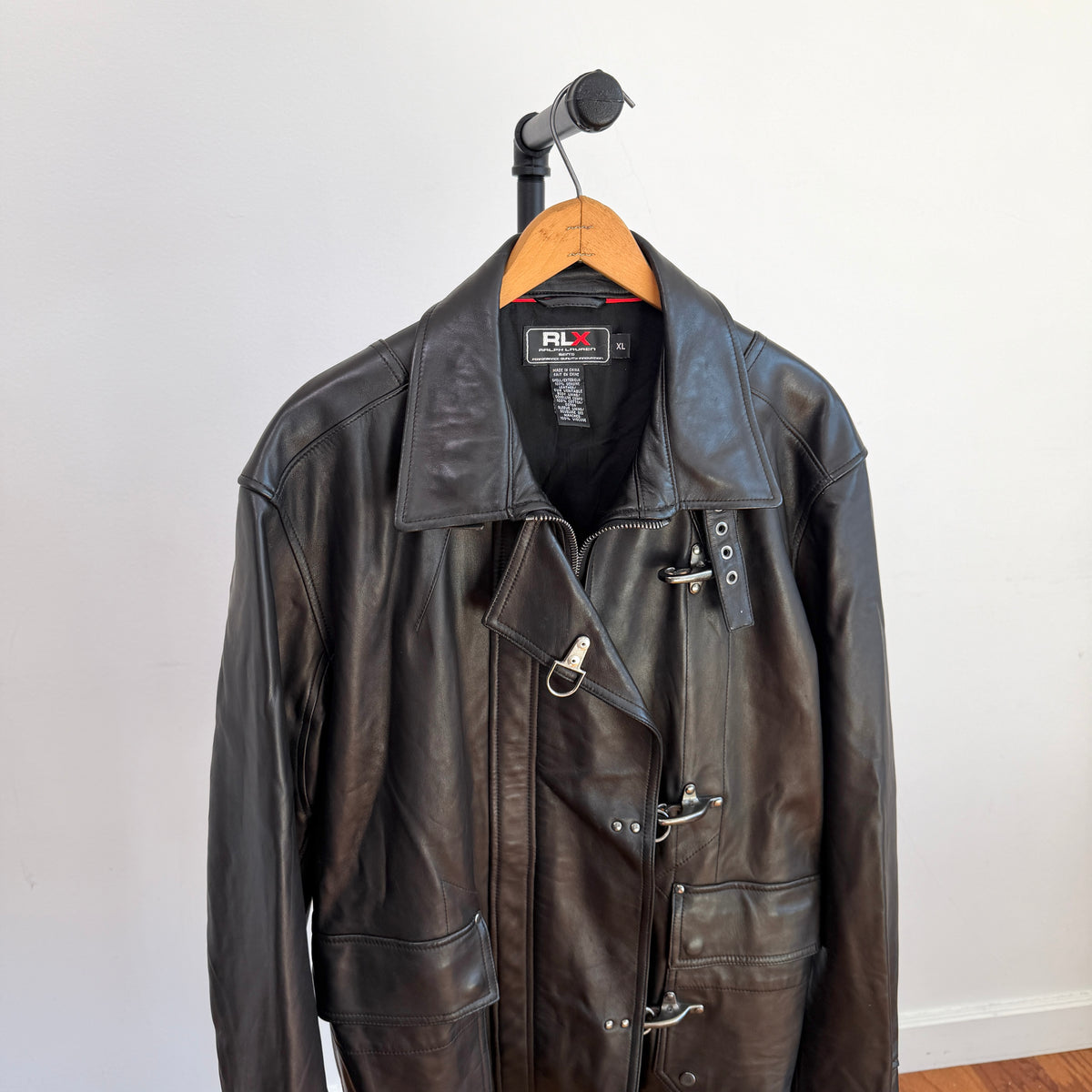 Ralph Lauren RLX (XL) Glove-Soft Leather Fireman Clasp Black Jacket
