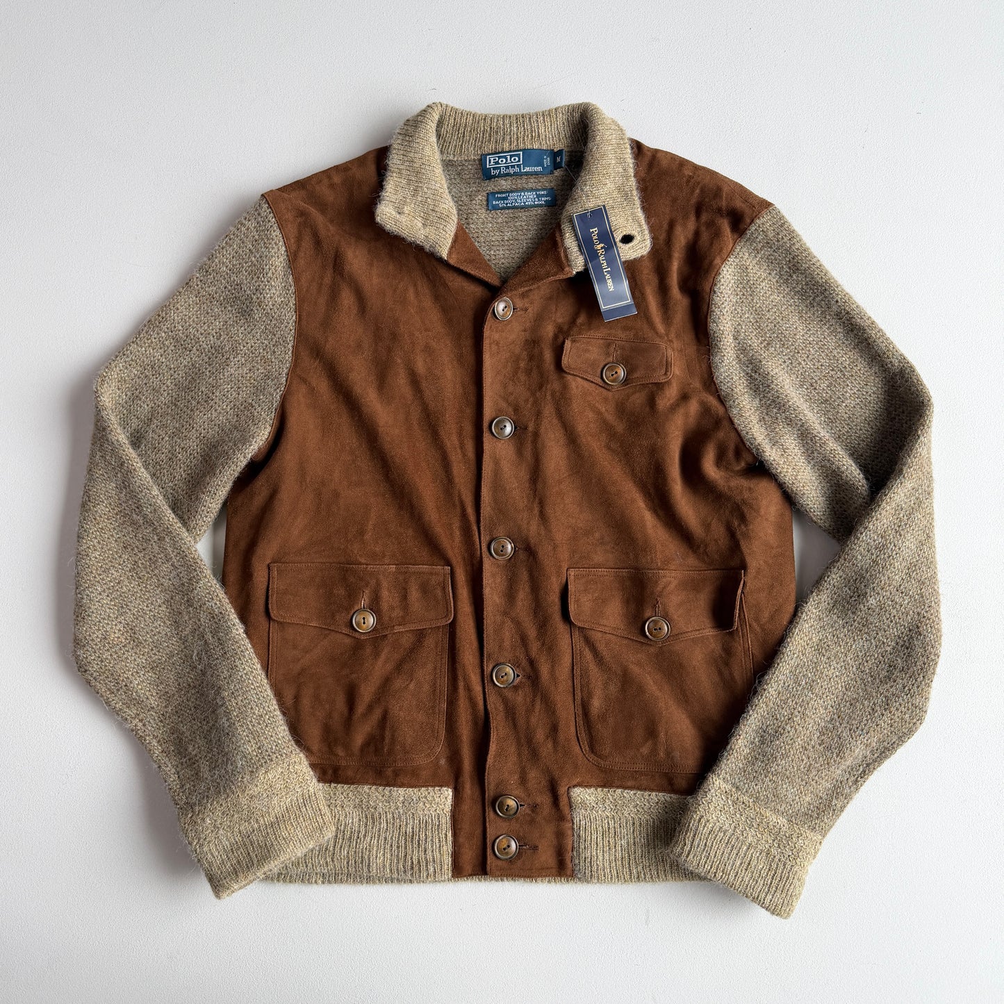 NWT Polo Ralph Lauren (M) Suede Alpaca/Wool Button Sweater