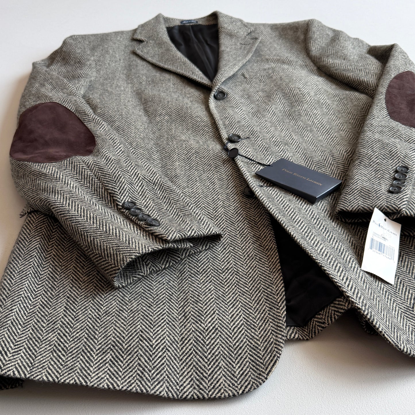 NWT Polo Ralph Lauren (L) Tweed Herringbone Wool Suede Patch Sport Coat