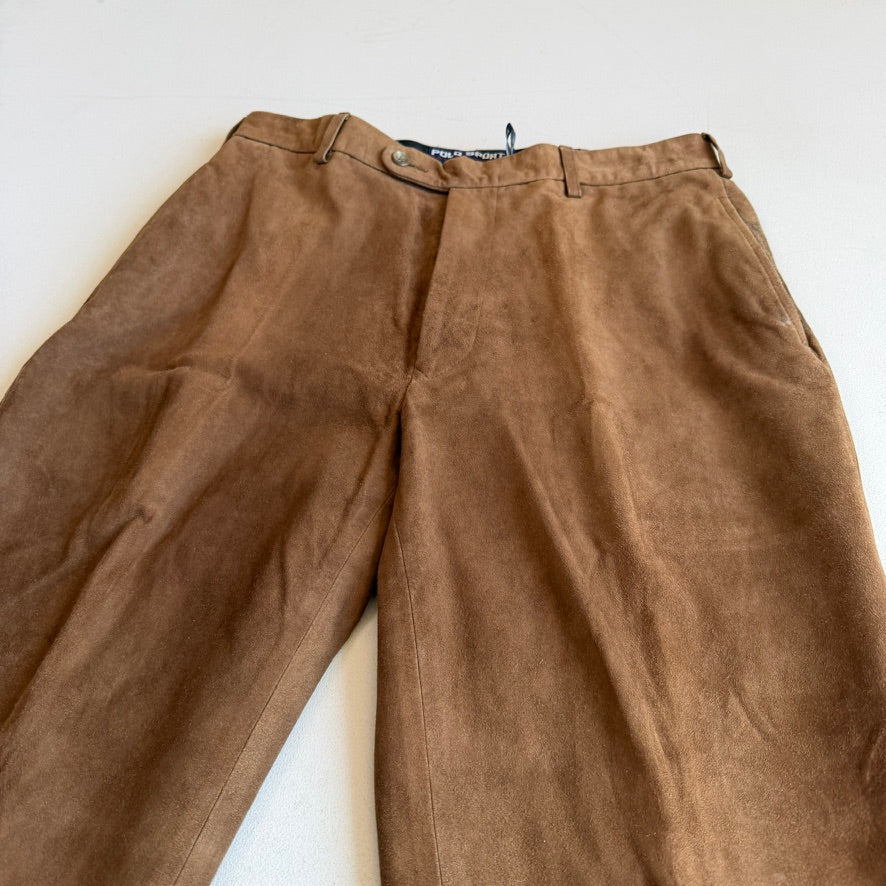 Ralph Lauren Polo Sport (33x30) Suede Leather Brown Lined Pants