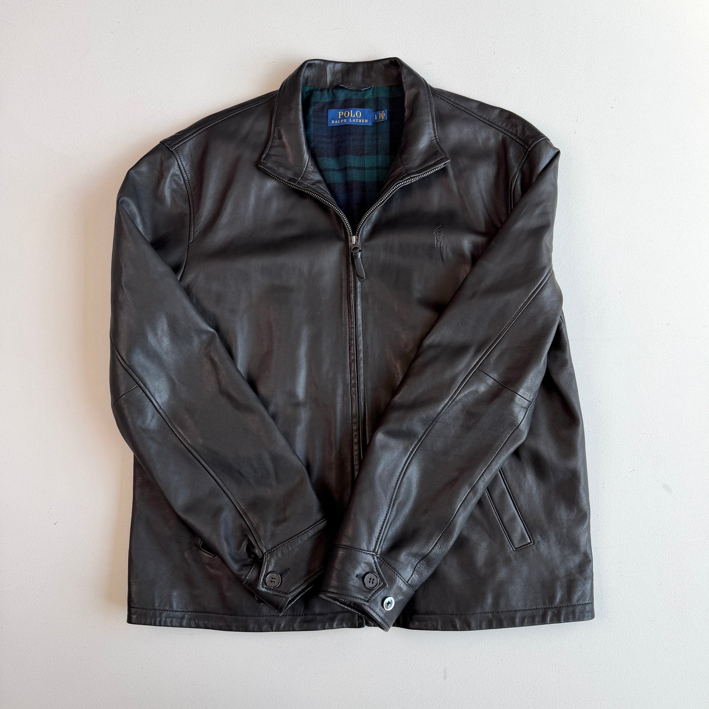 Polo Ralph Lauren (L) Black Glove Soft Leather Plaid Lined Jacket