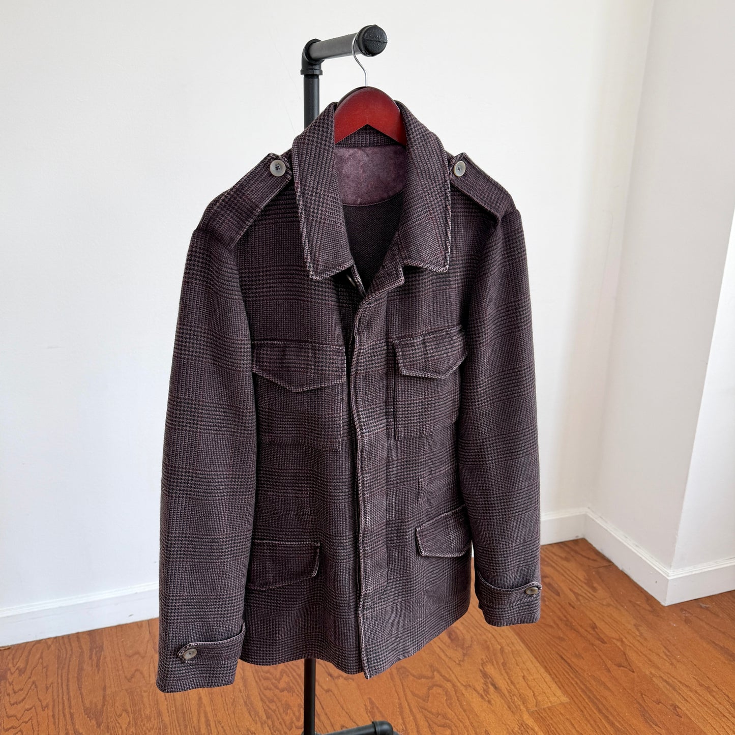 Boglioli (54IT / XL) 100% Cashmere Glen Plaid Maroon Field Jacket