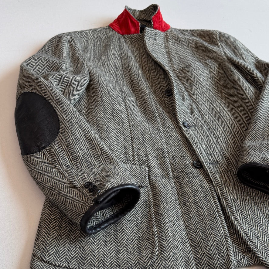 Polo Ralph Lauren (40R) Half-Norfolk Wool Tweed Leather Trim Sport Coat