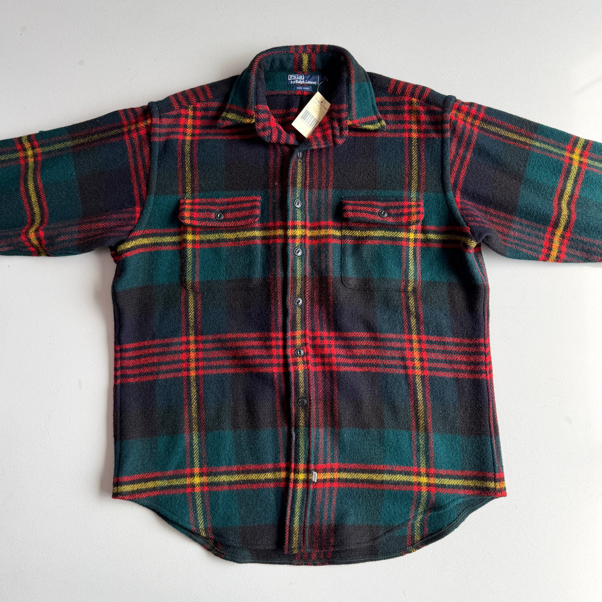 NWT VNTG Polo Ralph Lauren (L) 100% Wool Plaid Suede Elbow Overshirt