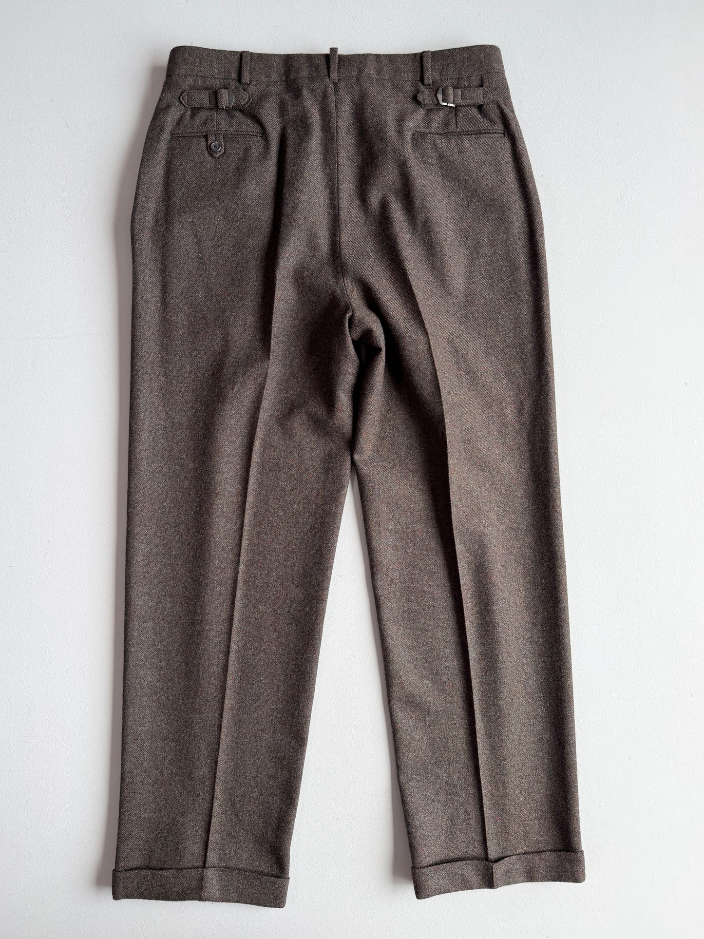VNTG Polo Ralph Lauren (37x33) Dual Cinch-Back Melange Tweed Wool Trouser Pants