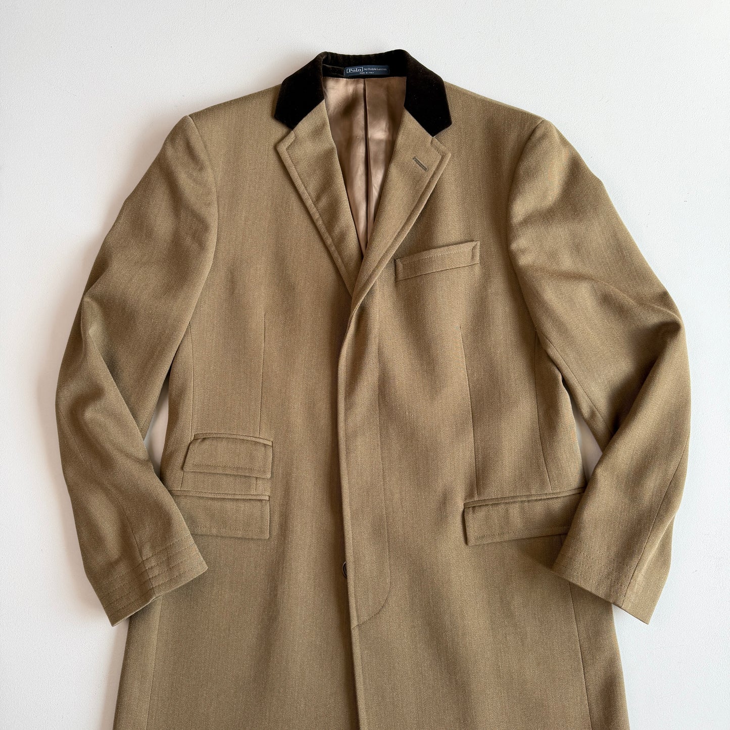 Polo Ralph Lauren (44R) Velvet Collar Wool Woven Covert Fawn Topcoat