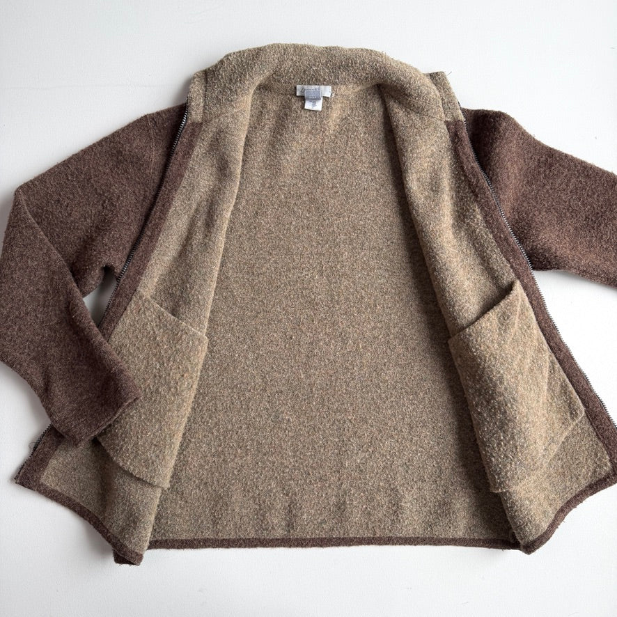 Zenga Sport (M) Wool-Blend Mottled Boucle Red Brown Jacket