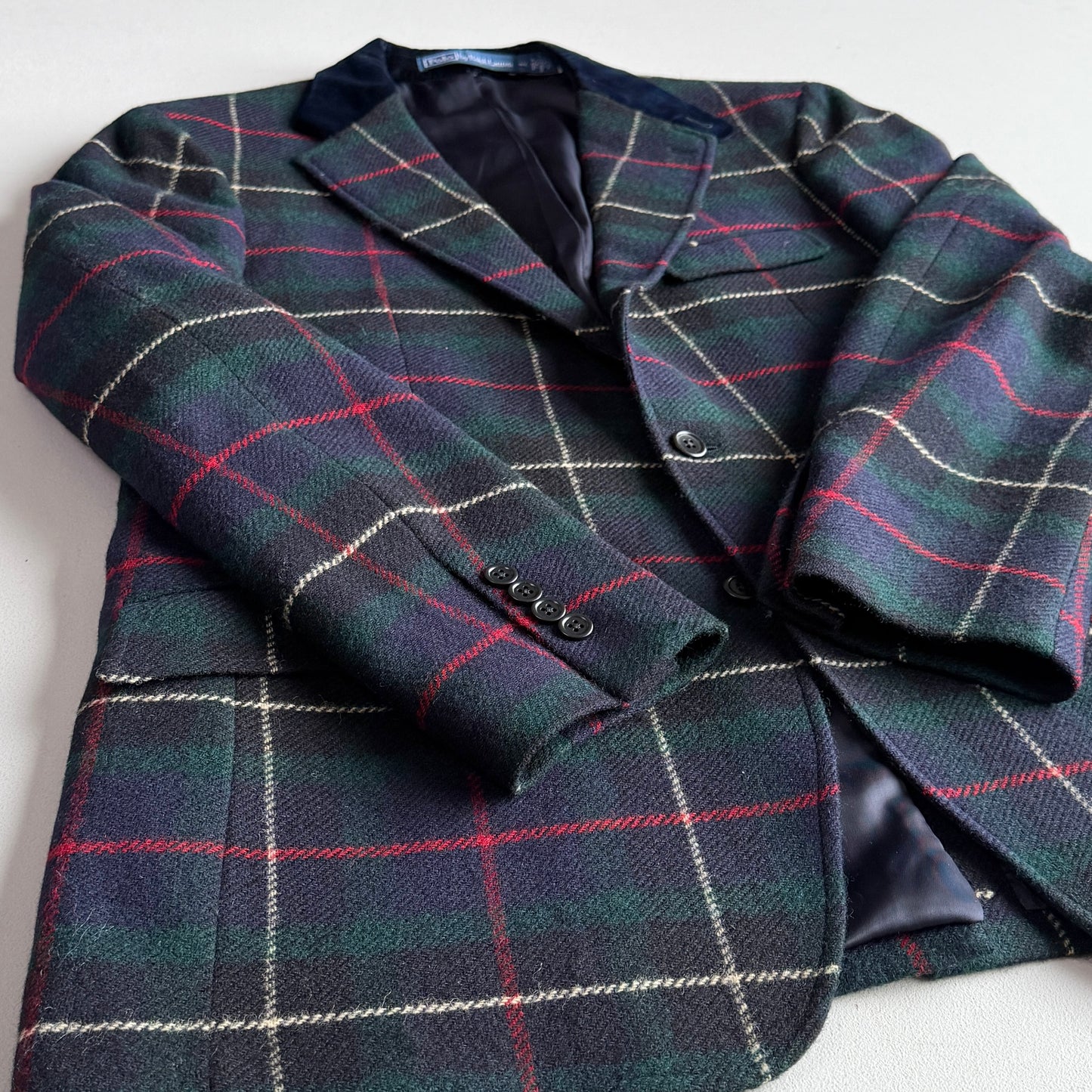 Polo Ralph Lauren (44L) Tartan Velvet Collar Moon Woven Tweed Wool Sport Coat