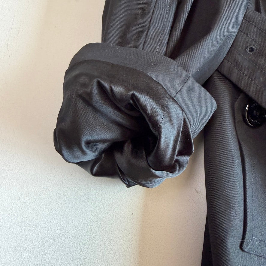 Burberry (54R) Black Poly/Cotton Gabardine Trench Coat