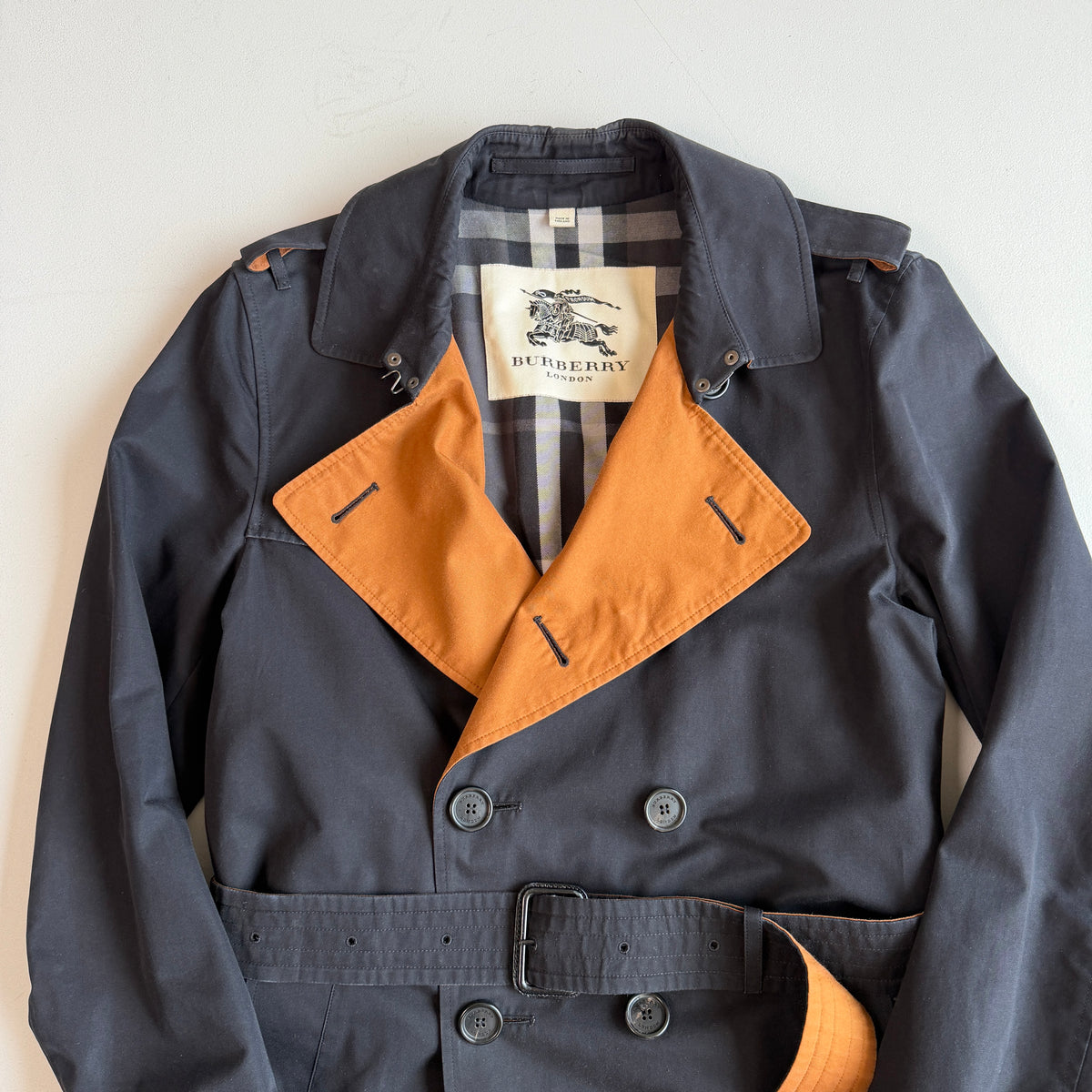 Burberry (38R / 48IT) 100% Cotton Gabardine Contrast Black Trench Coat