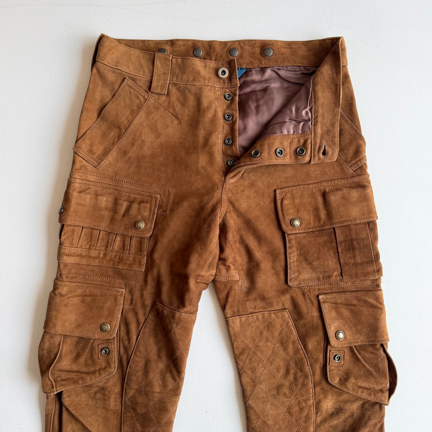 Polo Ralph Lauren (32x30) Suede Leather Cargo Motorcycle Tawny Brown Pants