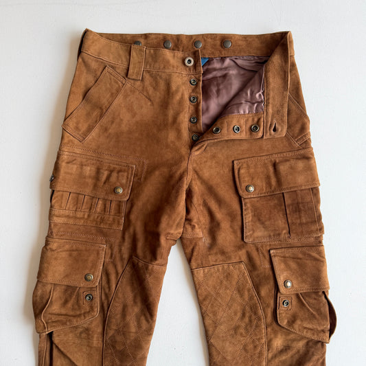 Polo Ralph Lauren (32x30) Suede Leather Cargo Motorcycle Tawny Brown Pants