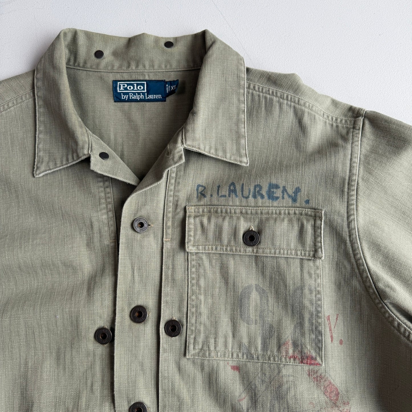 Polo Ralph Lauren (XL) WWII Military Herringbone Sage Cotton Fatigue Jacket