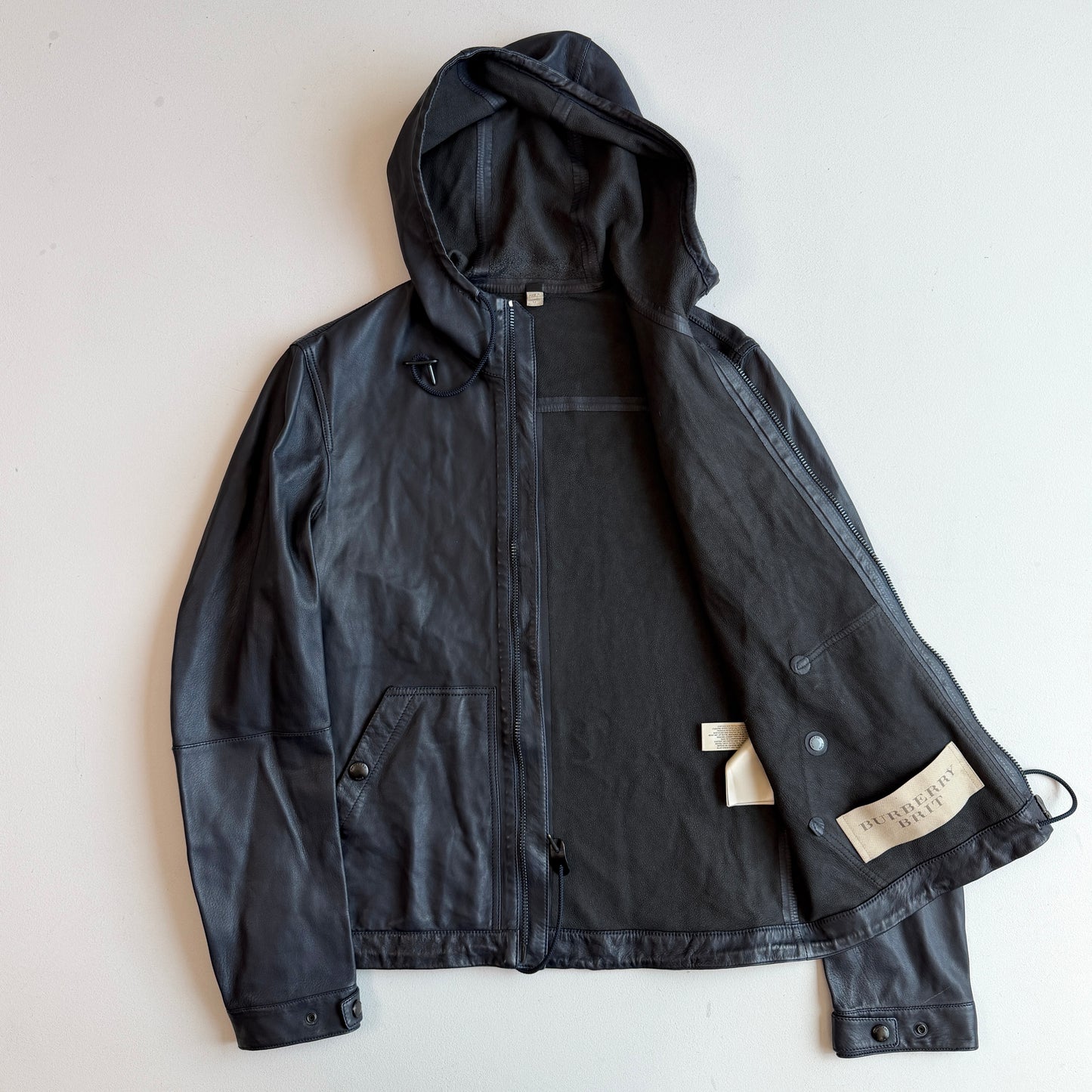 Burberry Brit (M) Leather Slate Blue Zip Hooded Jacket