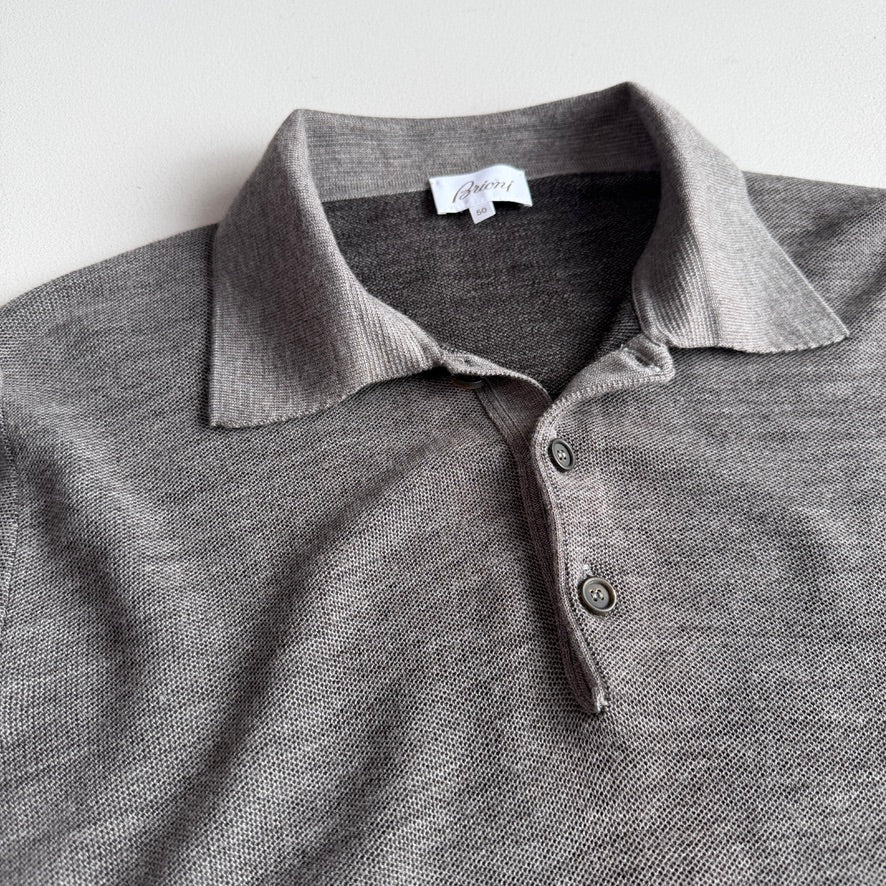 Brioni (50IT) Gray Wool Knit Collared Button Pullover Sweater