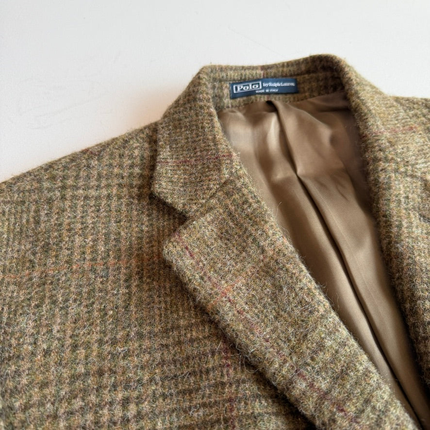 Polo Ralph Lauren (44L) Tweed Wool Olive Red Overcheck Sport Coat
