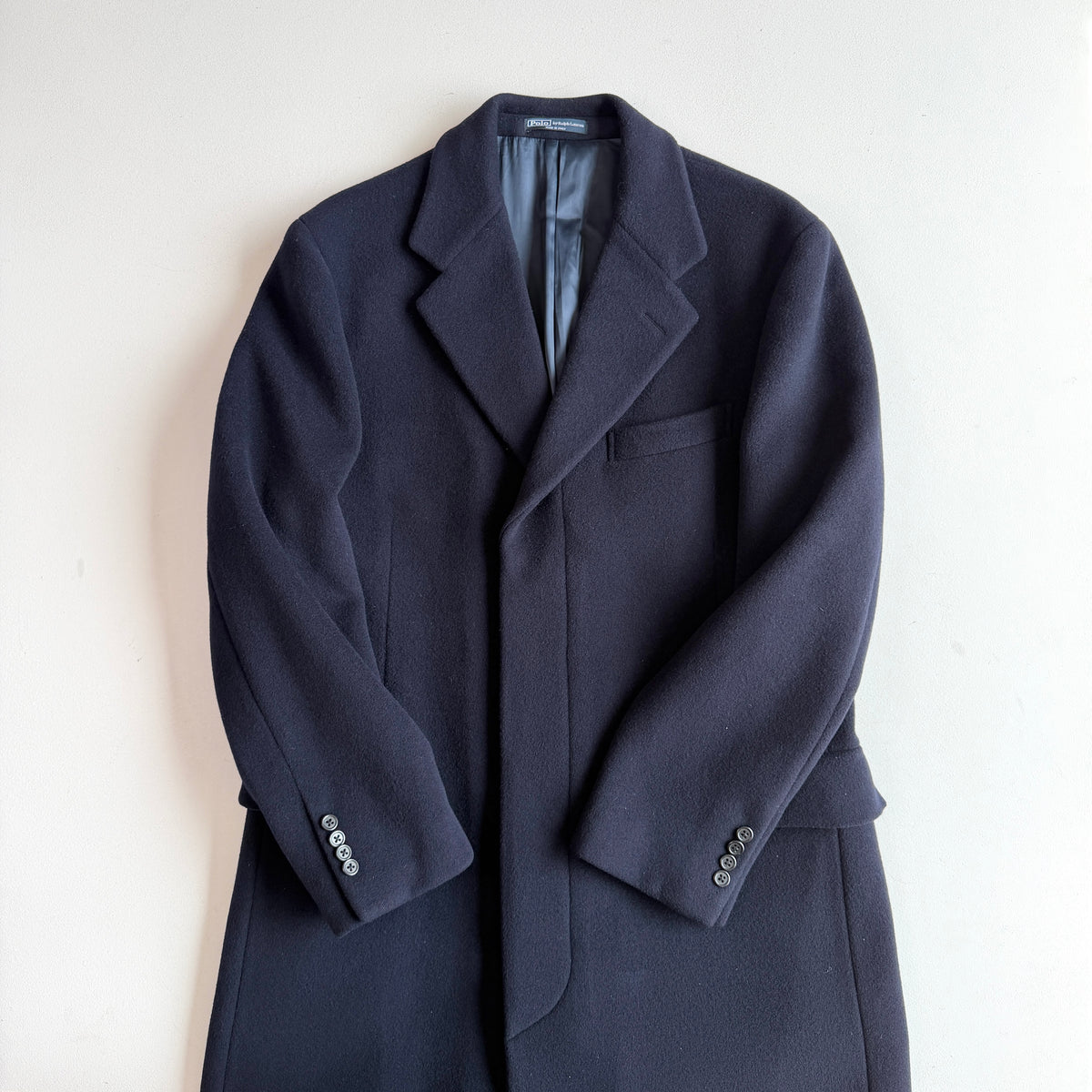 Polo Ralph Lauren (40R) Navy Blue 100% Wool Melton Overcoat