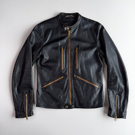 Dolce & Gabbana (48IT / M) Black Leather Brass Zipper Cafe Racer Jacket