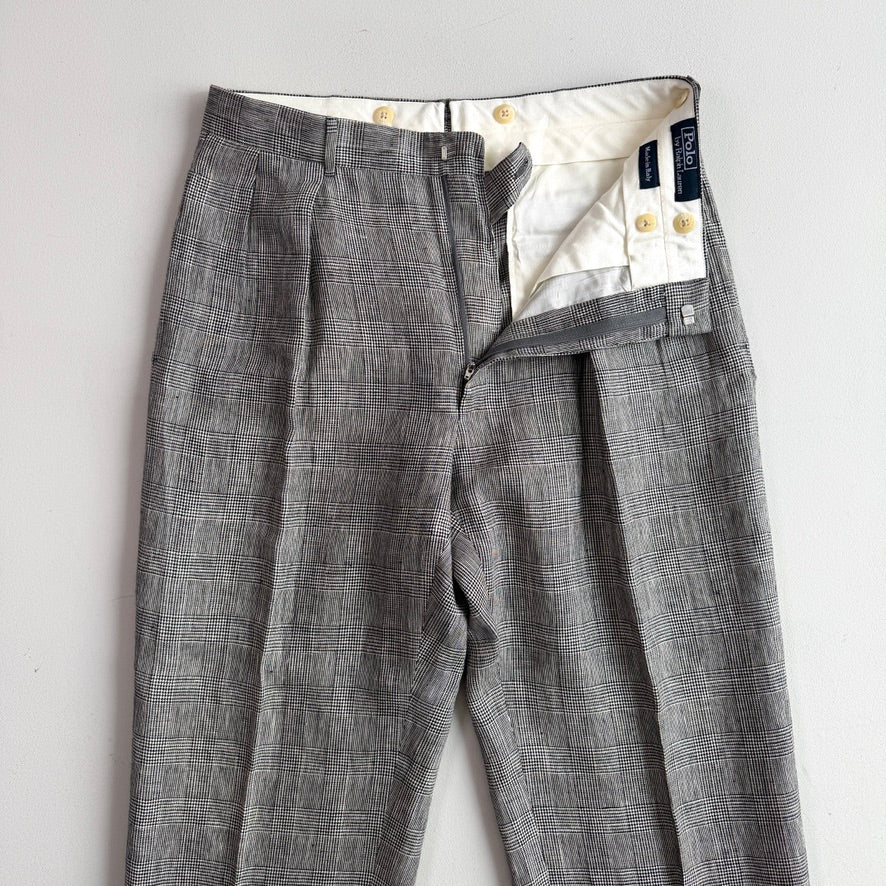Polo Ralph Lauren (32x32) Gray Flax/Linen Glen Plaid Pleated Pants Trousers