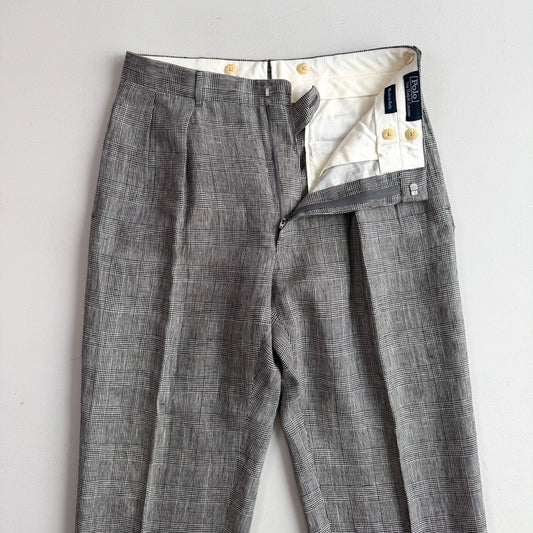 Polo Ralph Lauren (32x32) Gray Flax/Linen Glen Plaid Pleated Pants Trousers