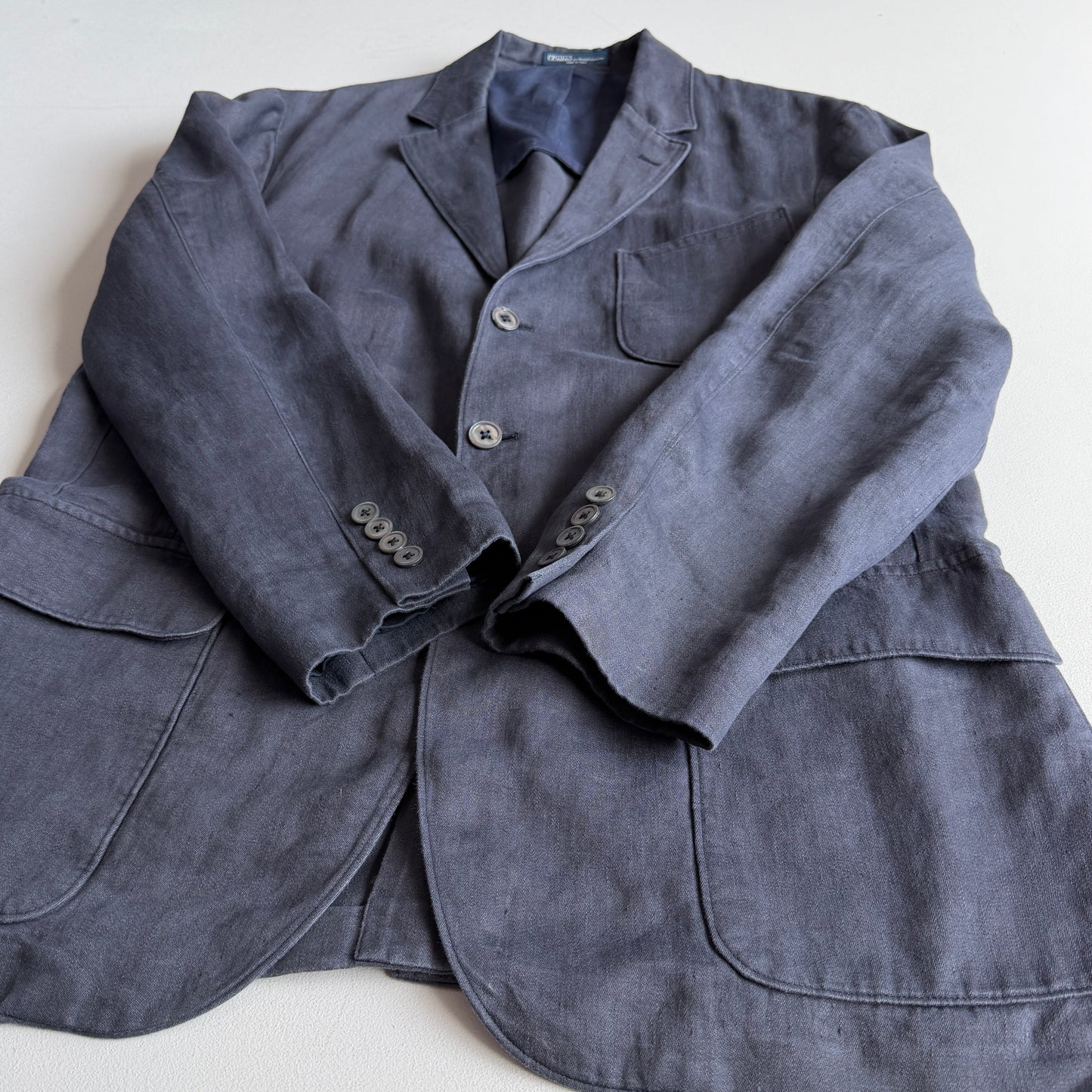 Polo Ralph Lauren (46 /46L) Half-Norfolk 100% Linen Slate Blue Sport Coat