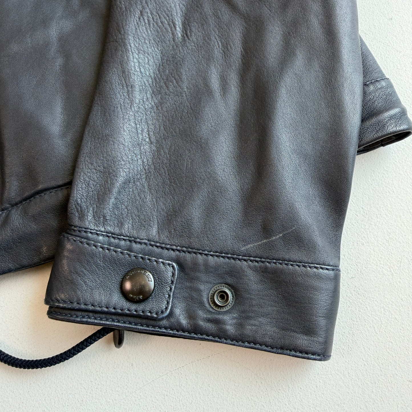 Burberry Brit (M) Leather Slate Blue Zip Hooded Jacket