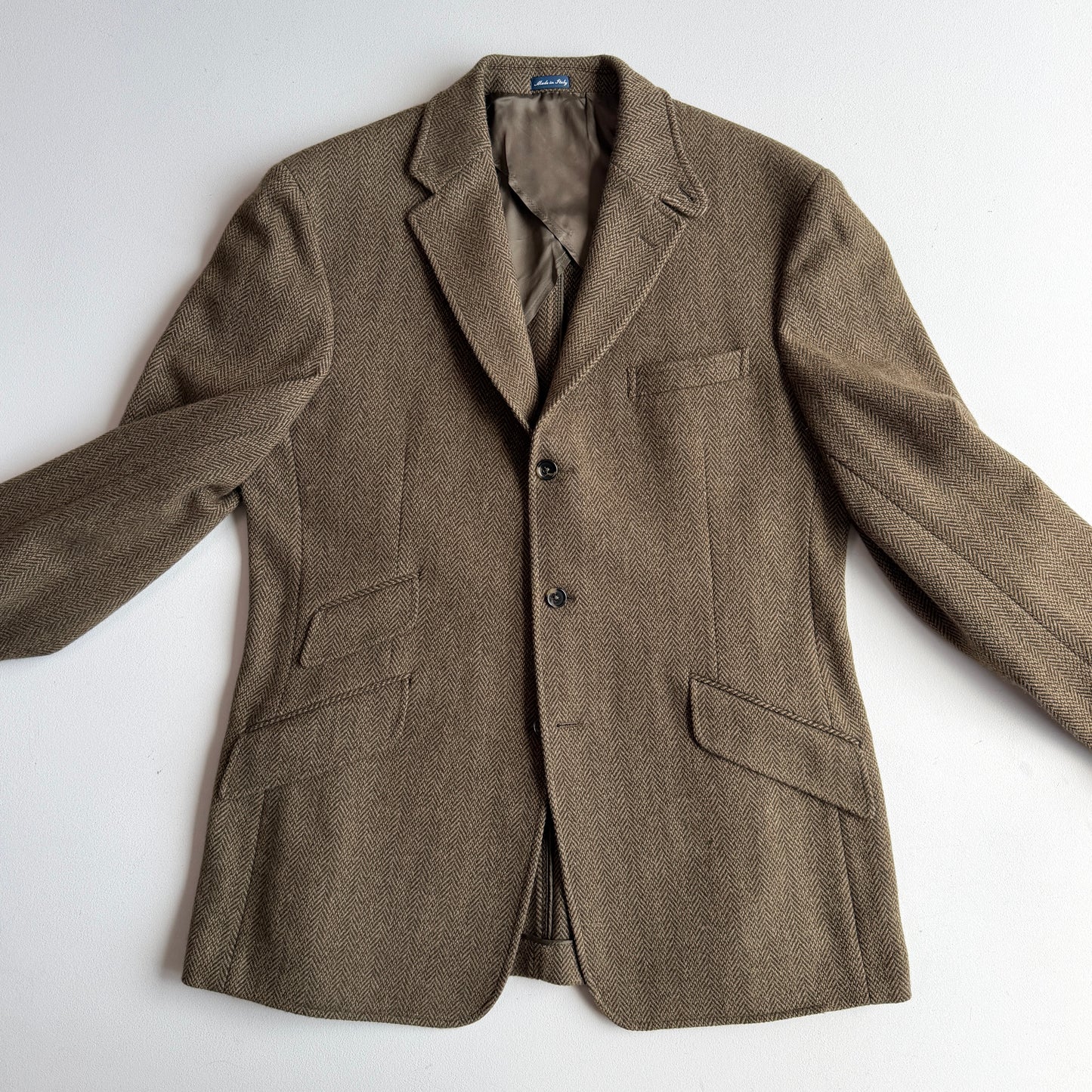 Polo Ralph Lauren (L / 43L) Olive Herringbone/Birdseye Tweed Wool Hacking Jacket