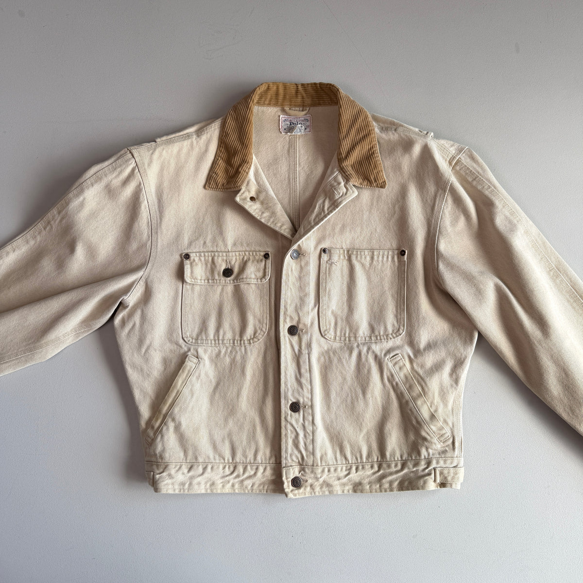 VNTG Polo Ralph Lauren (M) Cream/Beige Denim Cotton Trucker Jacket