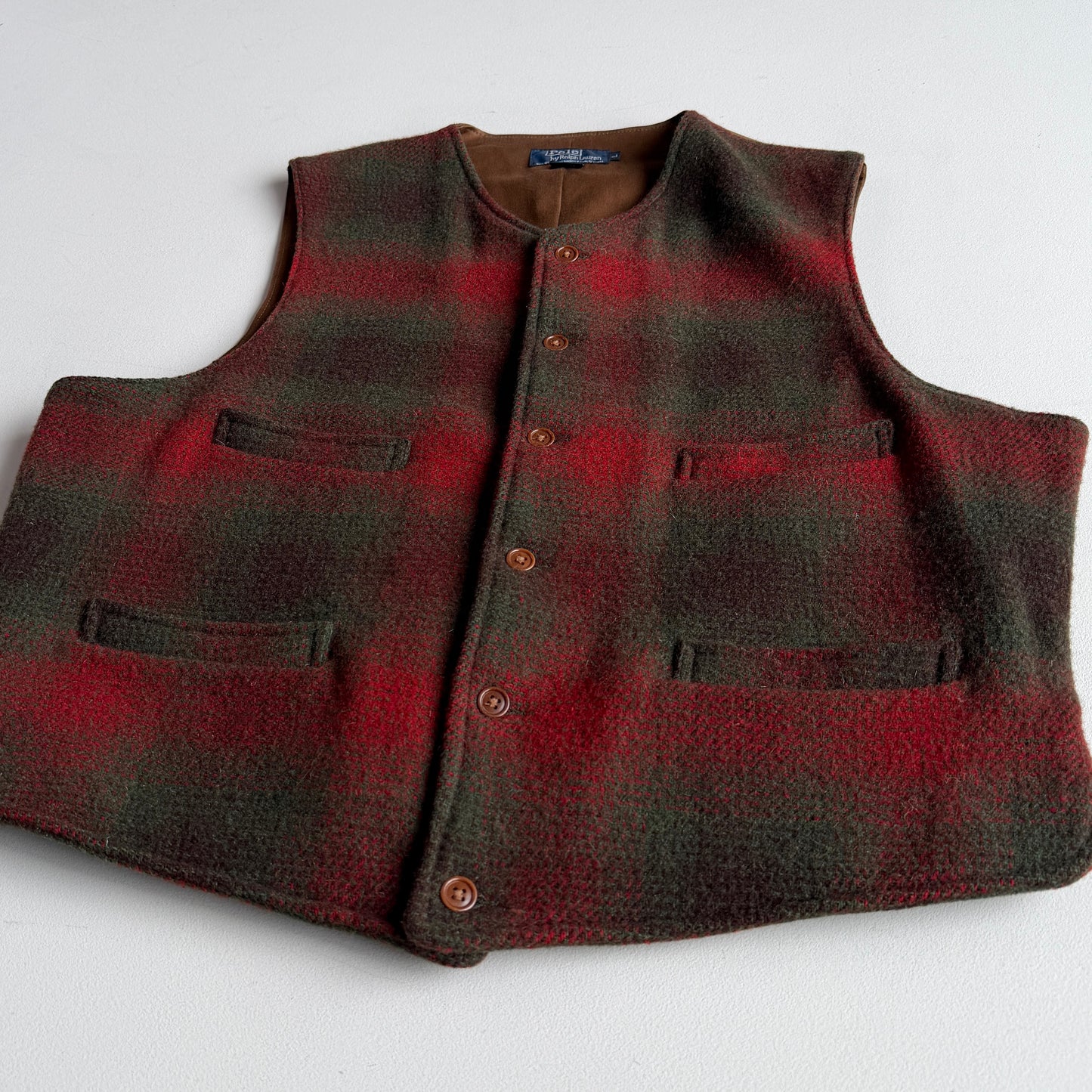 VTNG Polo Ralph Lauren (L) Wool Shadow Plaid 4 Pocket Vest