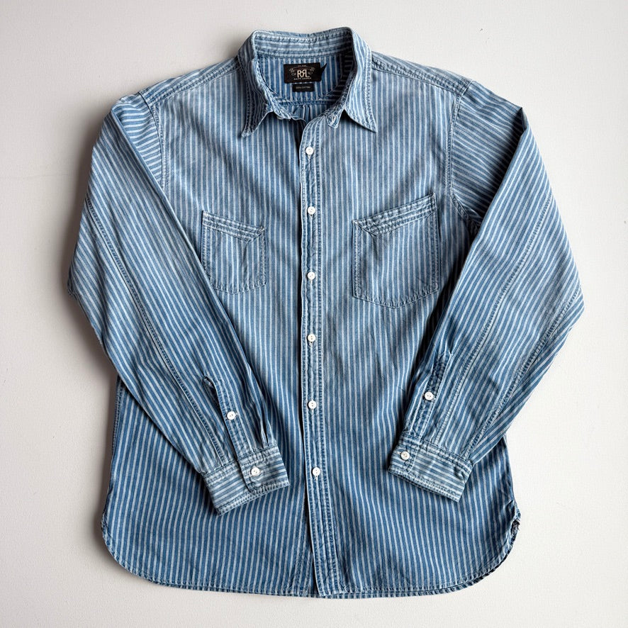RRL Ralph Lauren (L) Selvedge Hickory Stripe Cotton Heritage Railroad Shirt