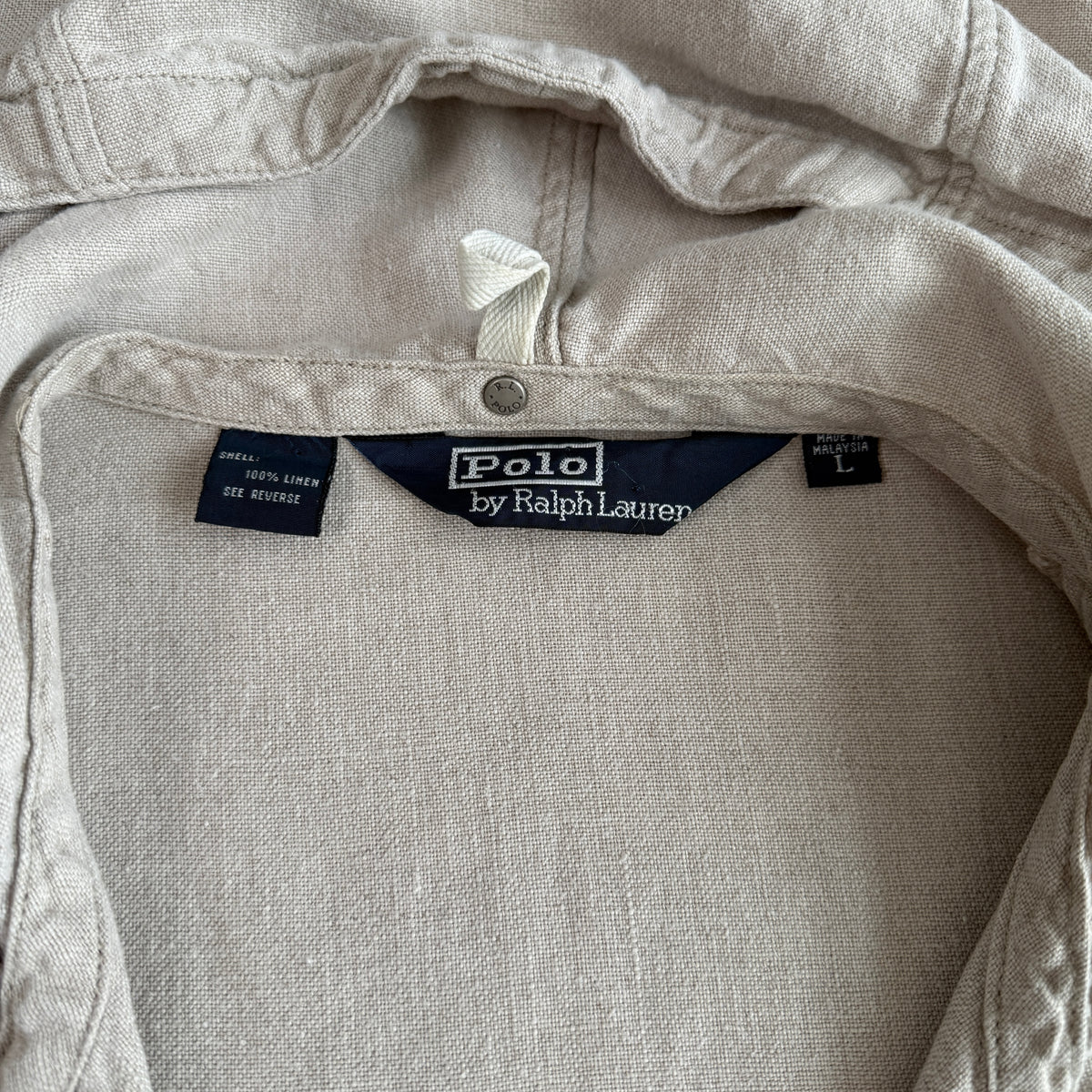 VNTG Polo Ralph Lauren (L) 100% Linen Almond-Color Zip Hooded Jacket