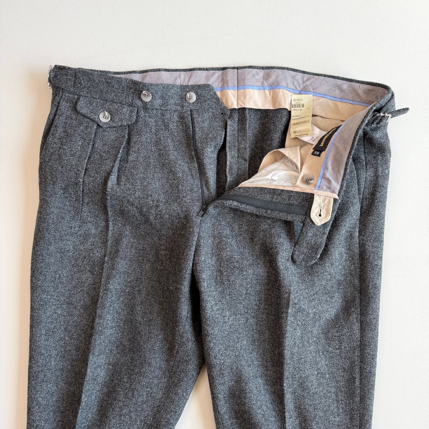 NWT Paul Stuart (38x32) Pleated Side-Tab Tweed Wool Gray Pants