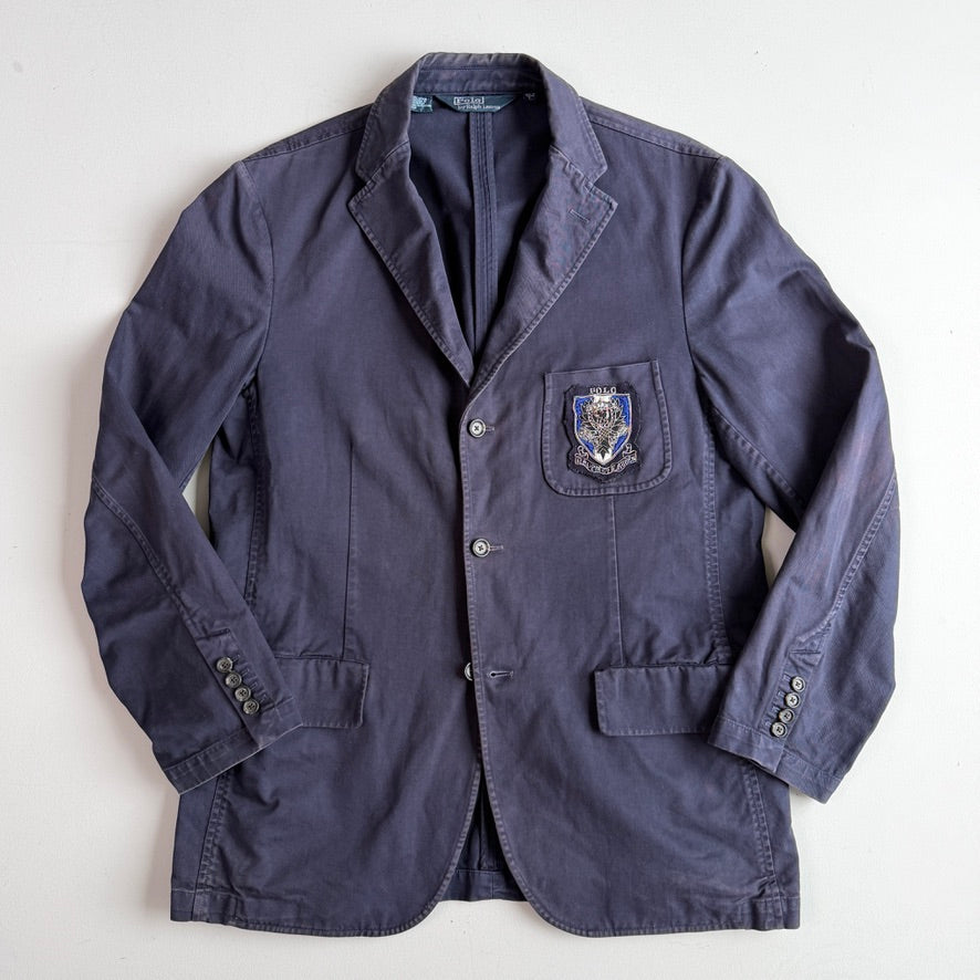 VNTG Polo Ralph Lauren (L / XL) Crest Navy Blue Cotton Twill Sport Coat
