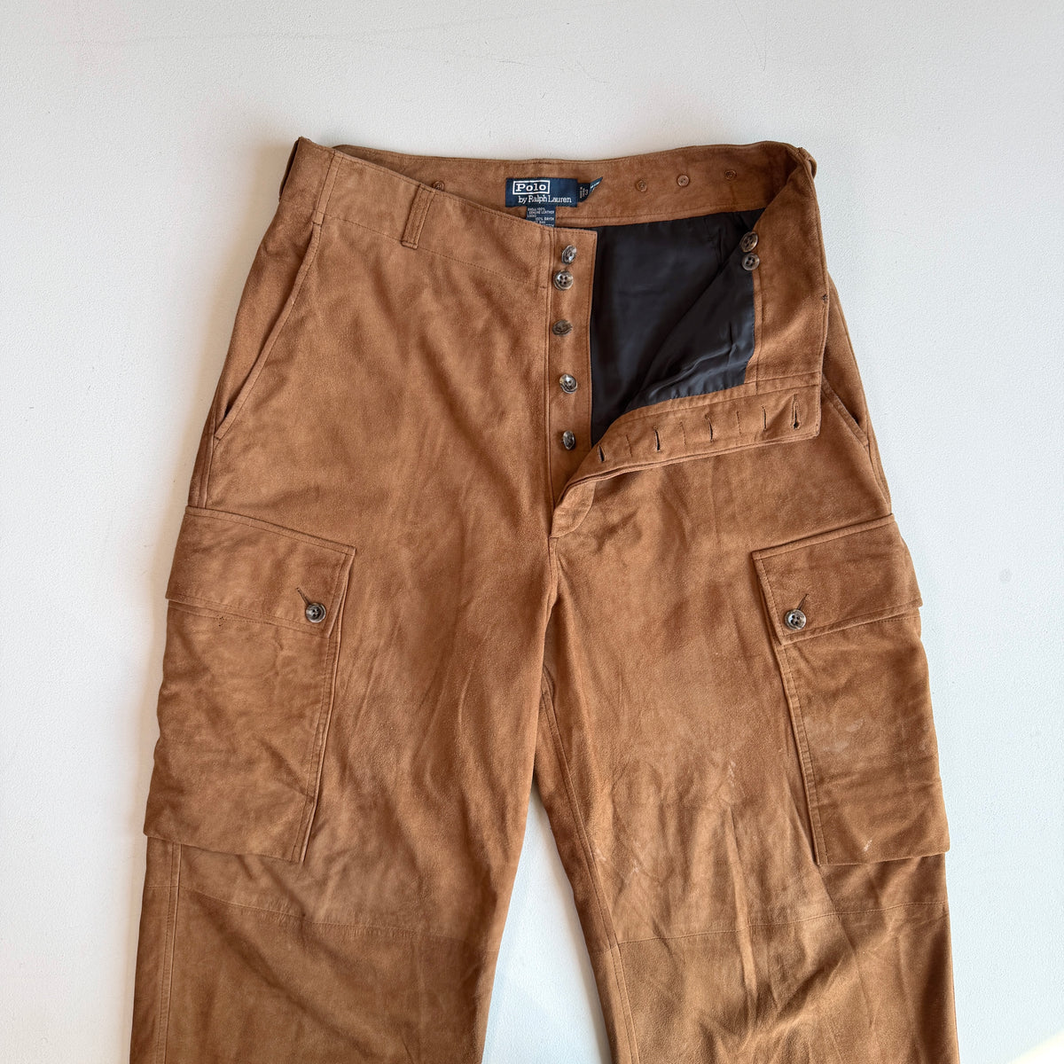 Polo Ralph Lauren (34x30) Suede Leather Tawny Brown High Waist Cargo Pants