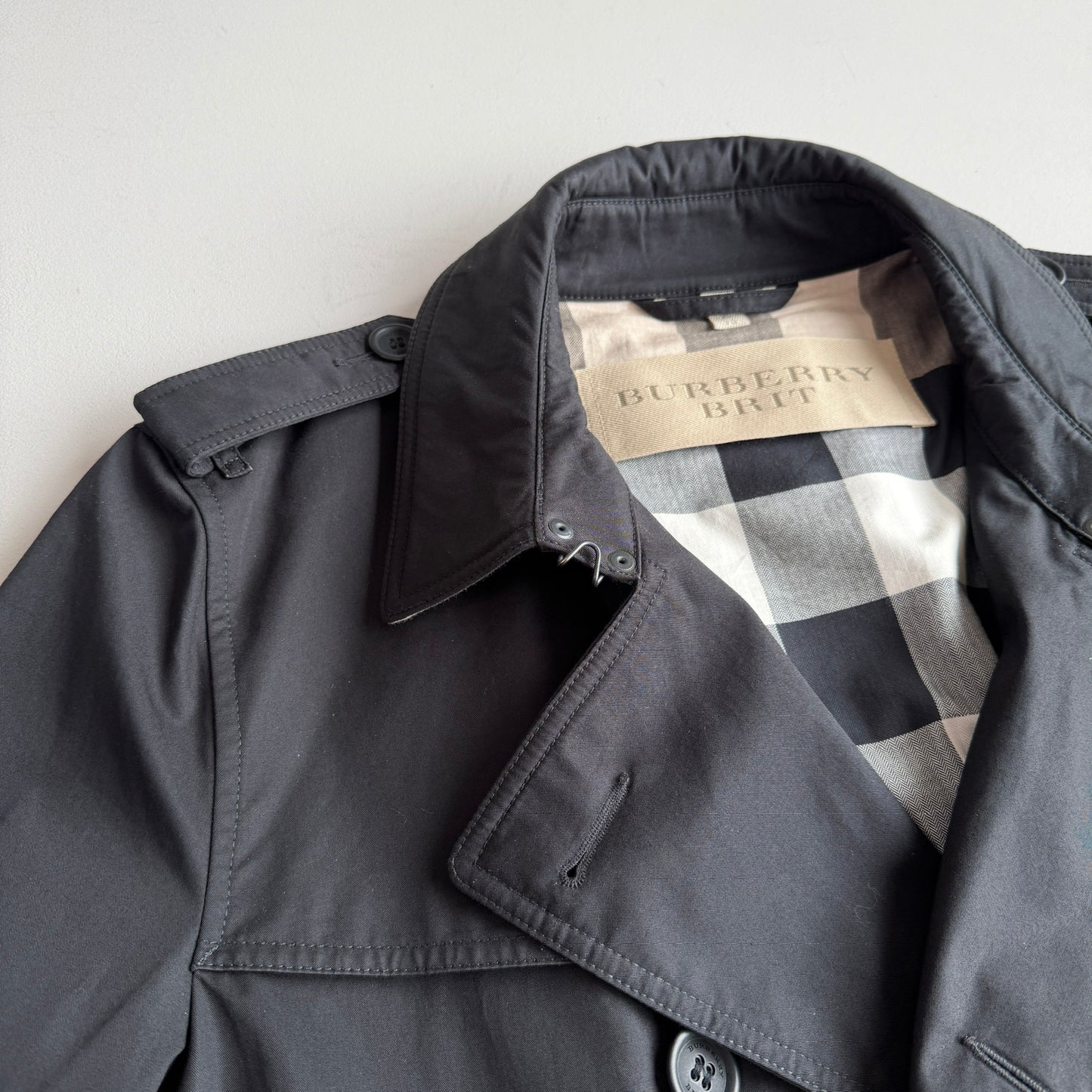 Burberry Brit (XL) 100% Cotton Twill Black Trench Coat