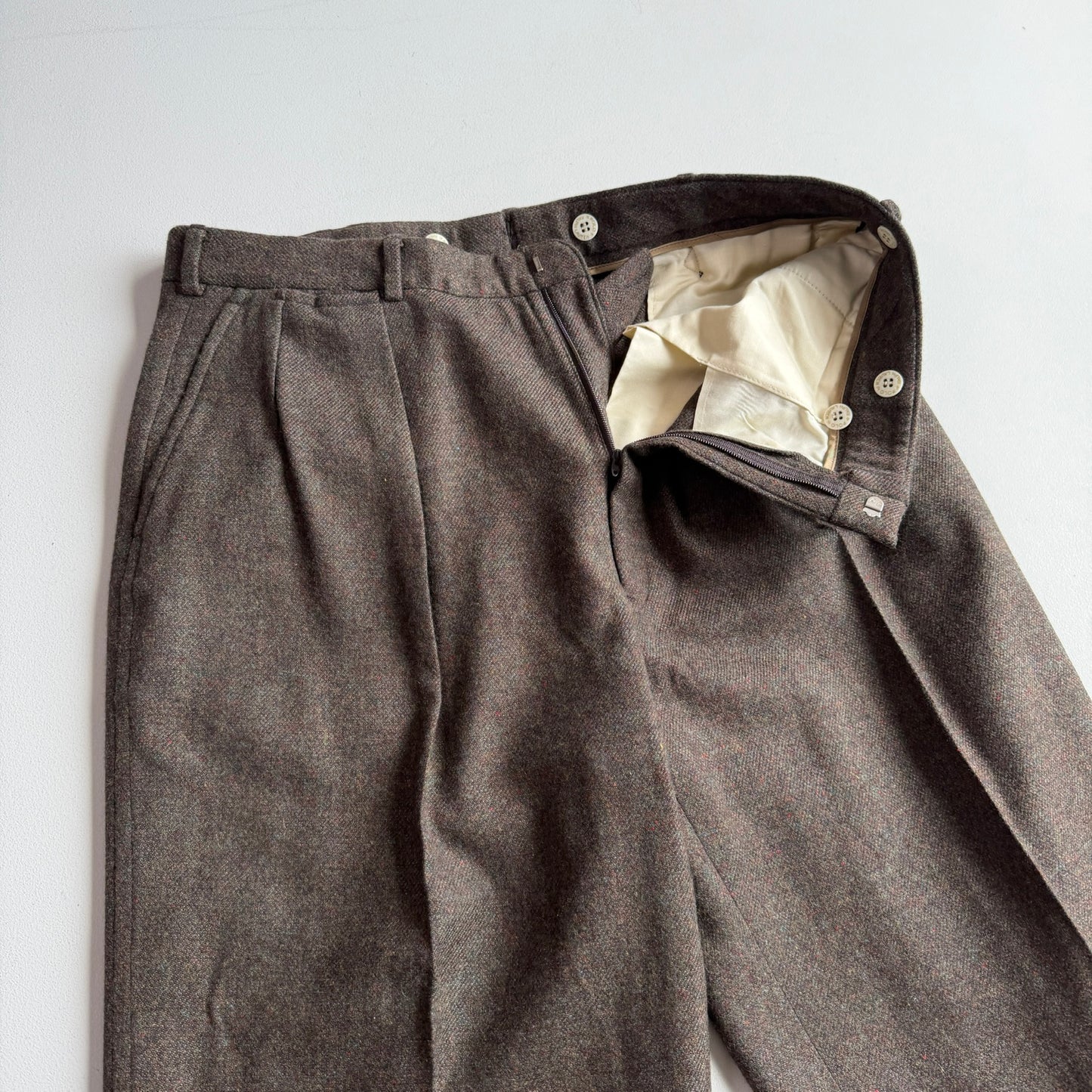 VNTG Polo Ralph Lauren (37x33) Dual Cinch-Back Melange Tweed Wool Trouser Pants