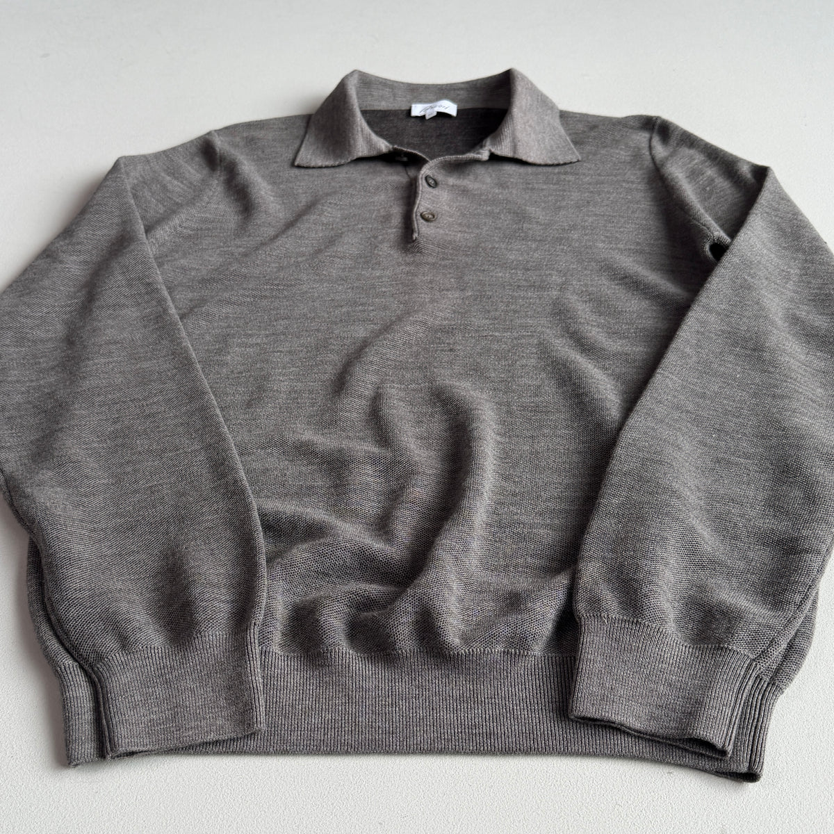 Brioni (50IT) Gray Wool Knit Collared Button Pullover Sweater