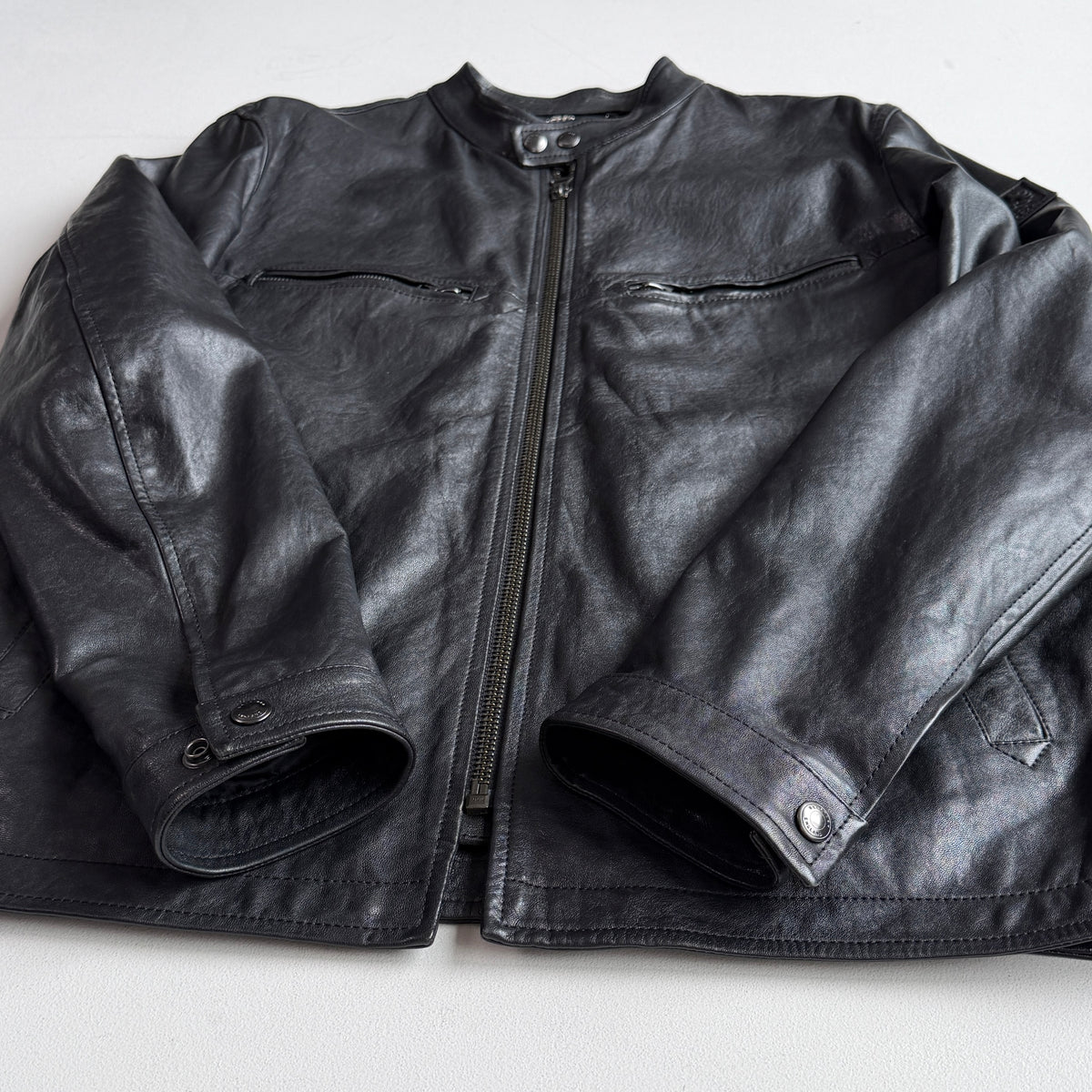 Belstaff (42 / 52IT) Nappa Lamb Leather Raceway Motorcycle Black Jacket