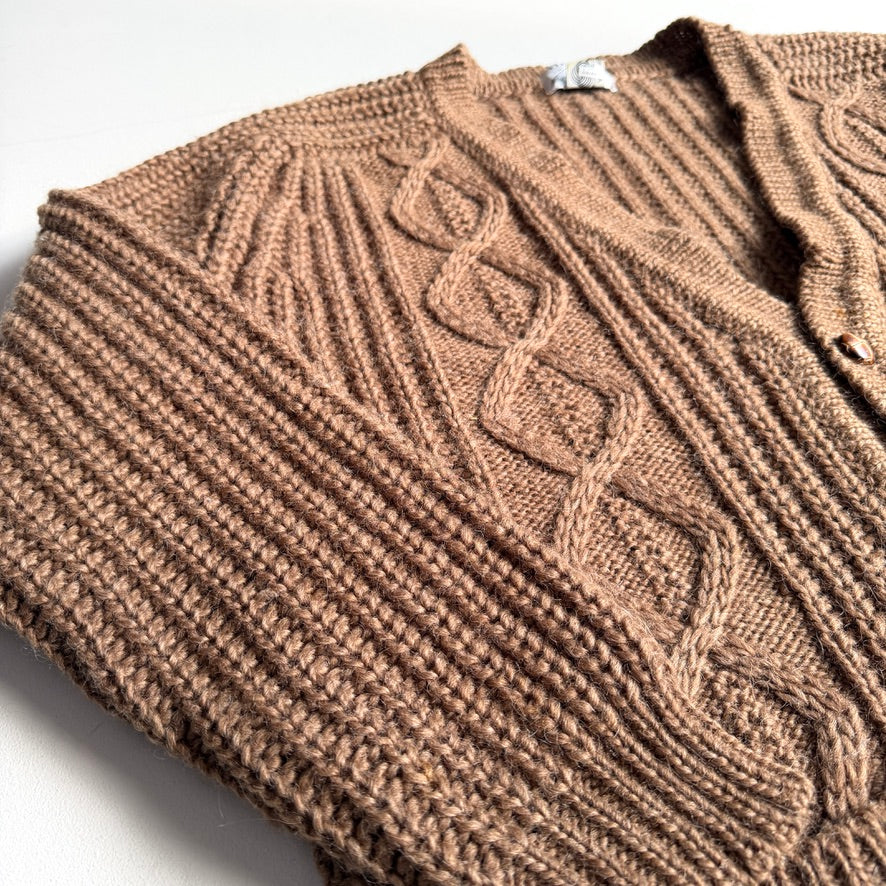 VNTG Orvis (L) Wool Diamond Cable Orinate Fisherman Cardigan Sweater