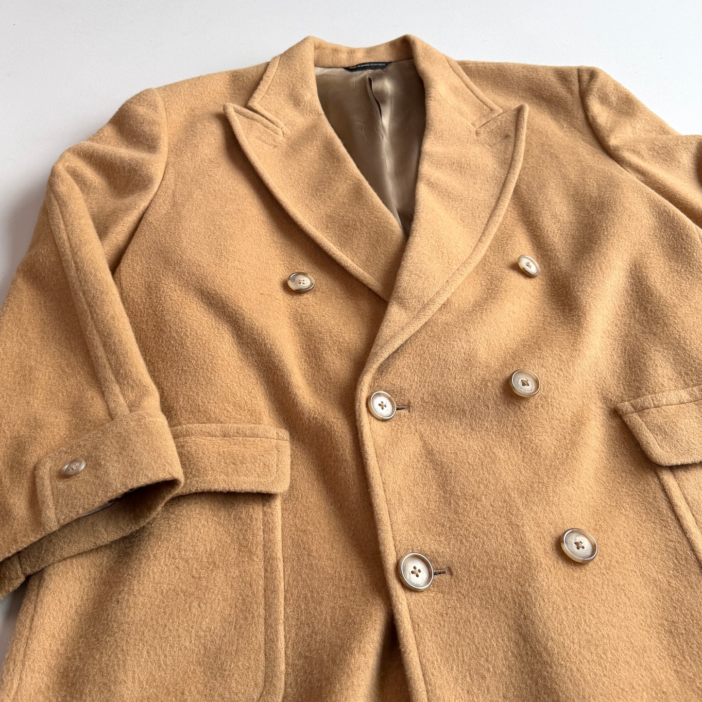 VNTG Ralph Lauren Chaps (46) Camel Wool Double Breasted Half-Belt Overcoat