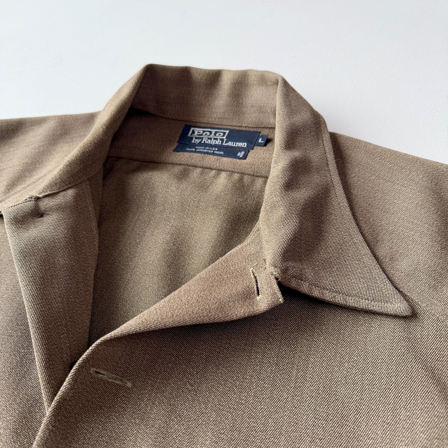 VNTG Polo Ralph Lauren (L) 100% Wool Whipcord Olive Military WWII Shirt
