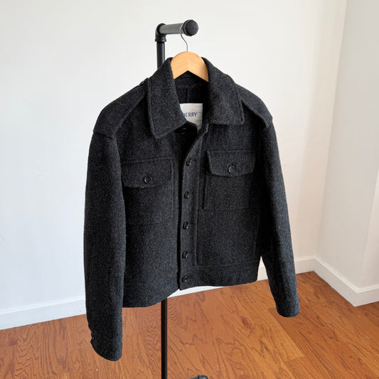 Burberry (48IT) 100% Wool Tweed Charcoal Military Button Jacket
